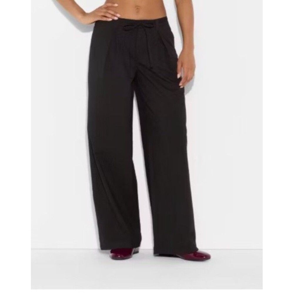 Wild Fable Women’s Black Mid Rise Waist Tie Slouchy Wide Leg Trousers Size S